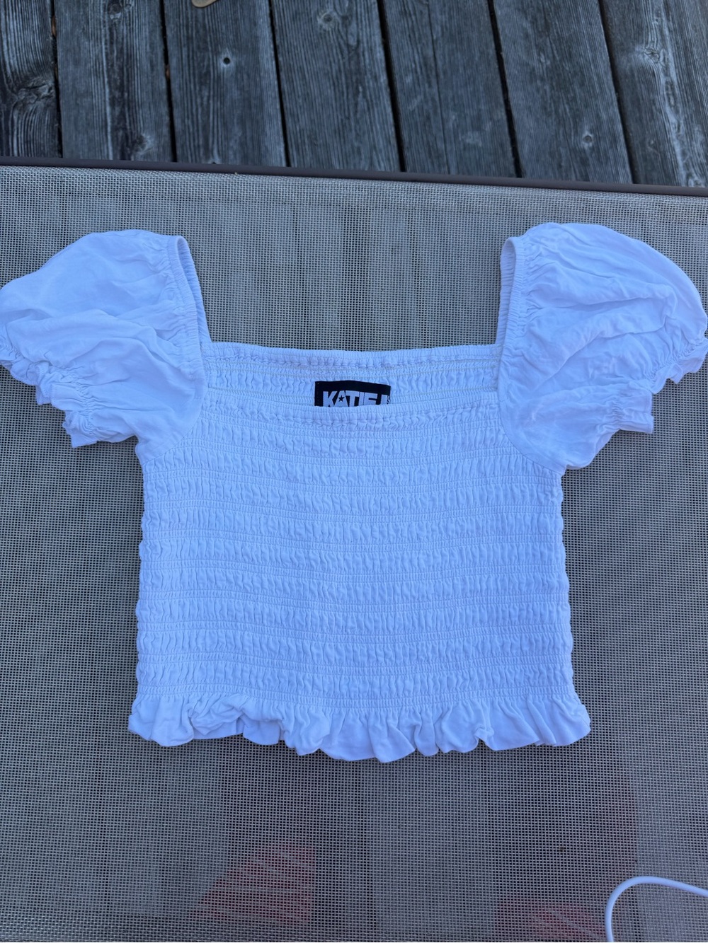 KATIEJ NYC Marlee White Smocked Puff Sleeve Crop Top Small